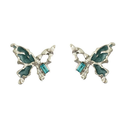 925 Sterling Silver Blue Butterfly Stud Earrings Women Gift Jewellery