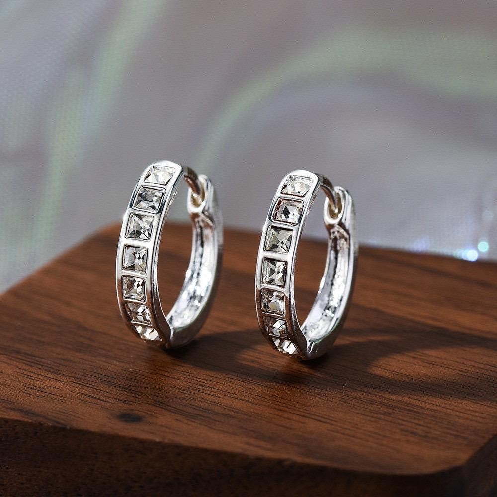 925 Sterling Silver Huggie Hoop Clip Stone Earrings Womens Girls Jewellery Gift