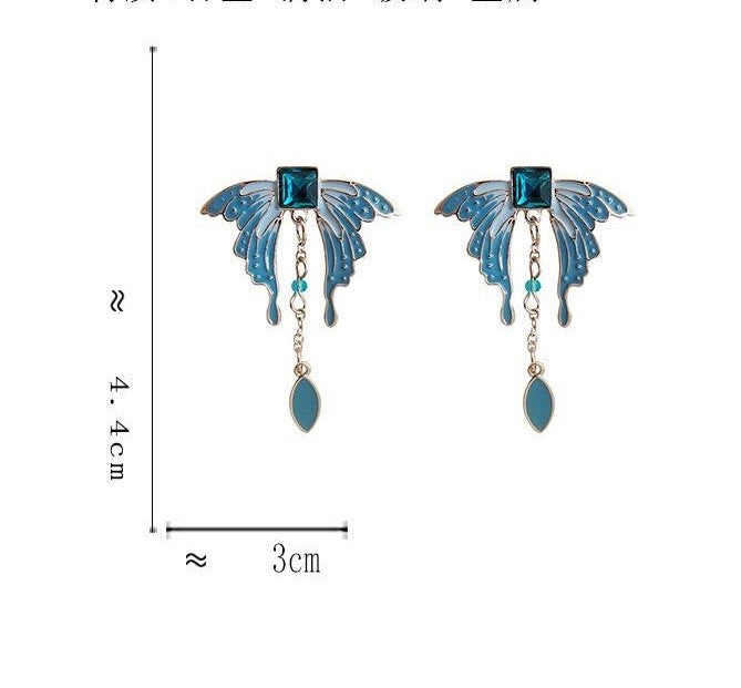 925 Sterling Silver - Blue Butterfly Wing Dangle Earrings Women Gift