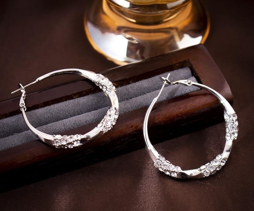 925 Sterling Silver Crystal Hoop Earrings Women Round Sparkly Jewellery Gift UK