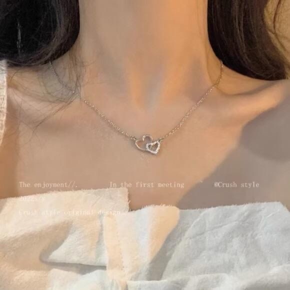 925 Sterling Silver Double Heart Necklace Women Jewellery Gift UK