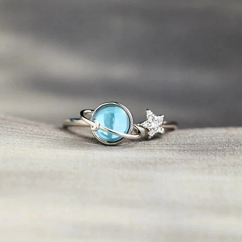 To My Daughter Fidget Ring Anxiety Ring for Girls Blue Star Moon Moonstone Ring