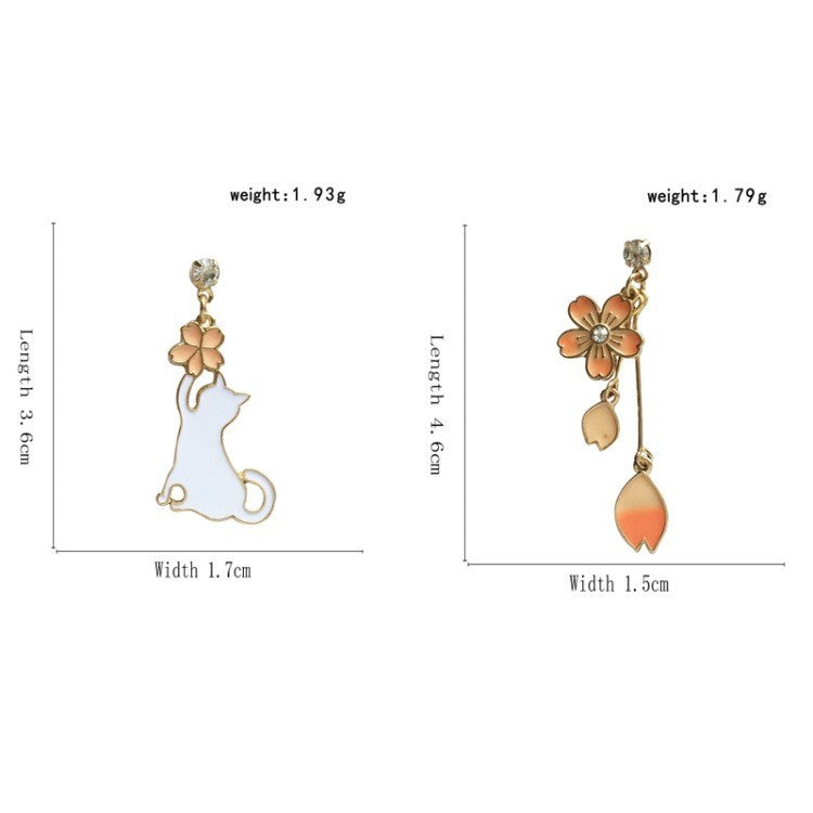 925 Sterling Silver Cat Sakura Earrings - Women Jewellery Gift Kawaii Dangle
