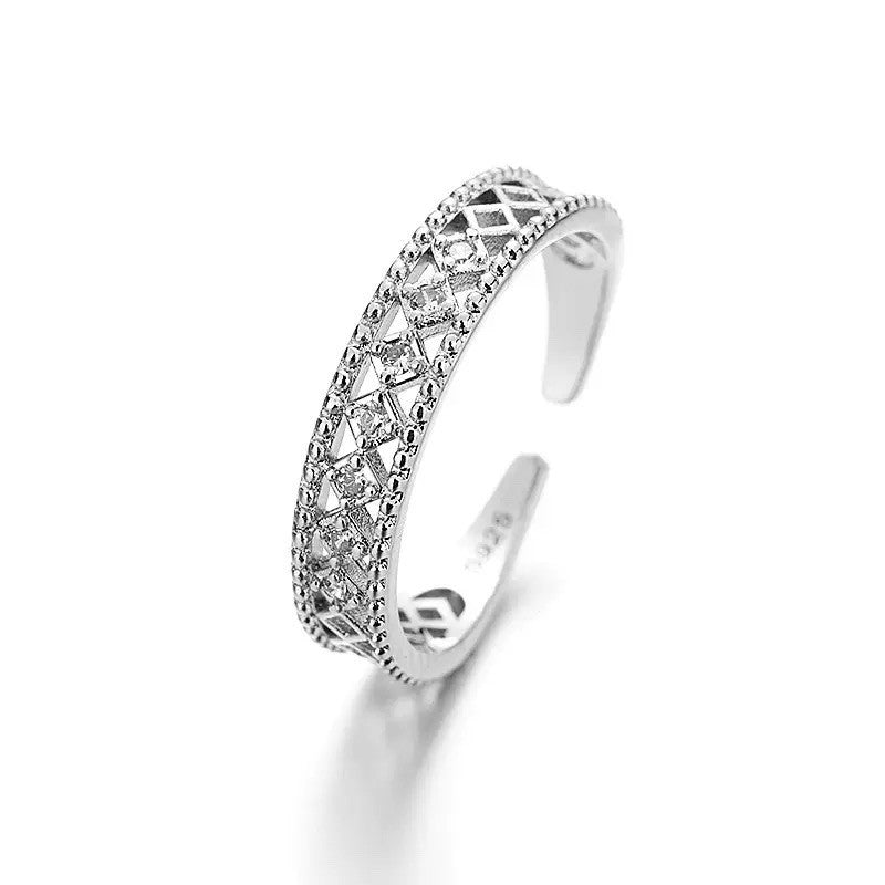 925 Sterling Silver Diamonds Adjustable Ring Womens Girls Gifts Accesssories