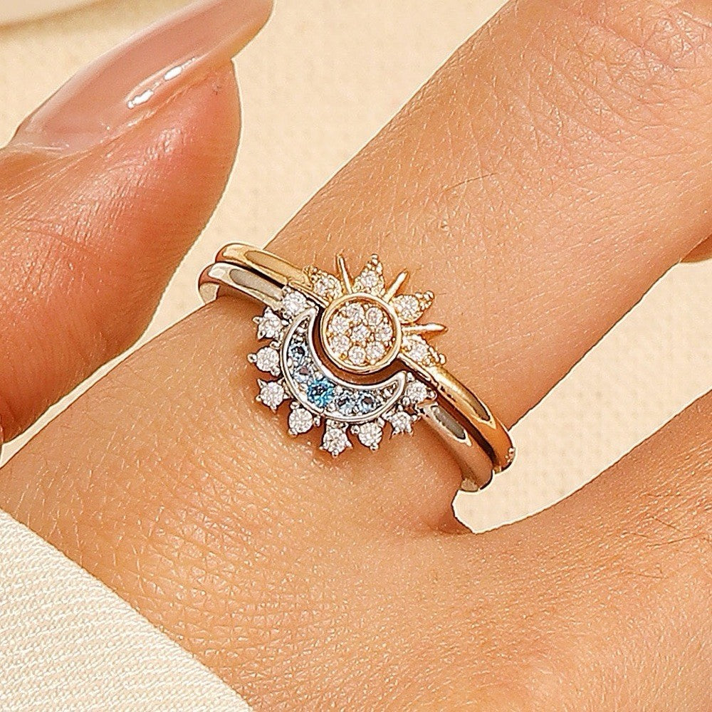 Sun Moon Set Women Gold Silver Ring Adjustable Celestial Women Jewellery Gift UK