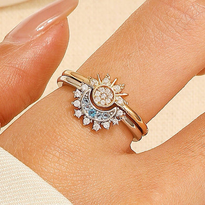 Sun Moon Set Women Gold Silver Ring Adjustable Celestial Women Jewellery Gift UK
