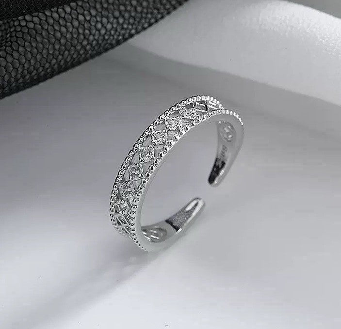 925 Sterling Silver Diamonds Adjustable Ring Womens Girls Gifts Accesssories