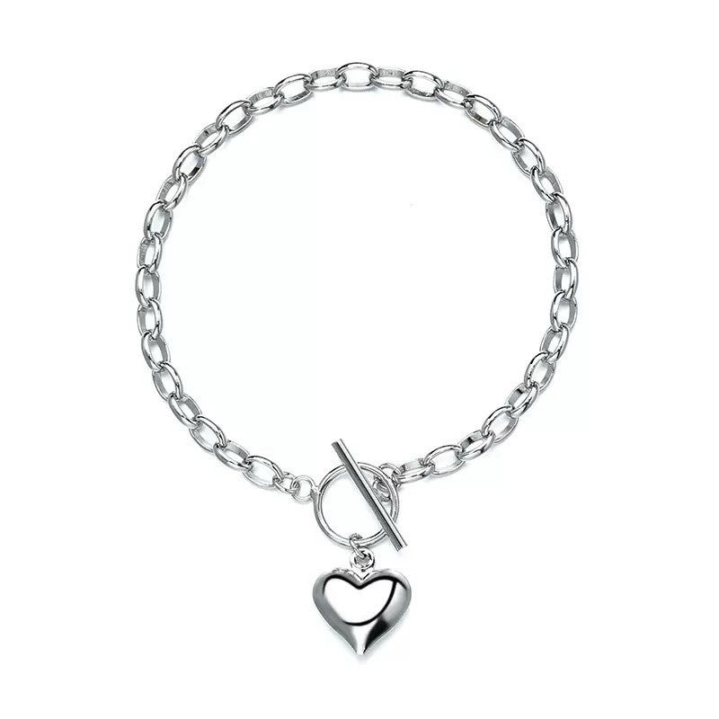 Beautiful Heart Charm Bracelet 925 Sterling Silver Women Girls Jewelry Gift UK