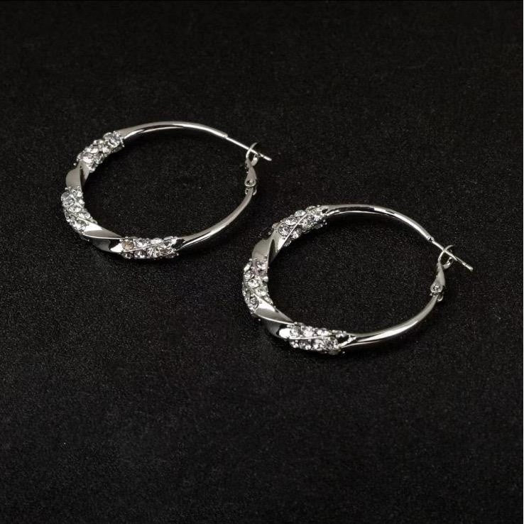 925 Sterling Silver Crystal Hoop Earrings Women Round Sparkly Jewellery Gift UK