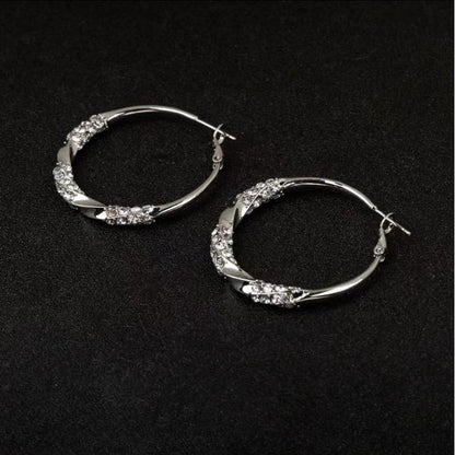 925 Sterling Silver Crystal Hoop Earrings Women Round Sparkly Jewellery Gift UK