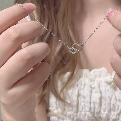 925 Sterling Silver Double Heart Necklace Women Jewellery Gift UK
