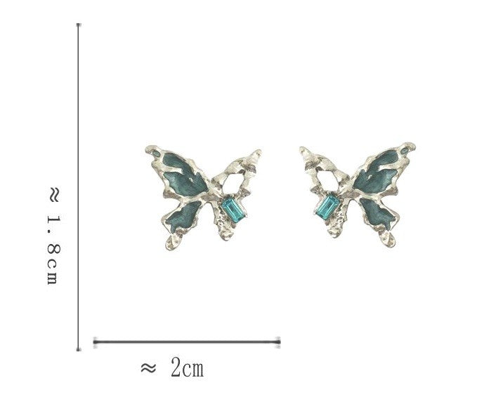 925 Sterling Silver Blue Butterfly Stud Earrings Women Gift Jewellery