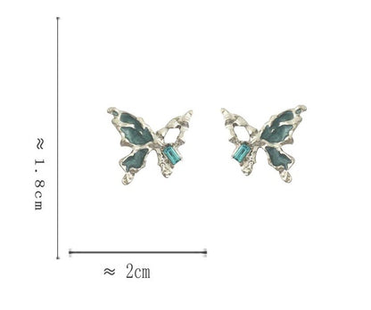 925 Sterling Silver Blue Butterfly Stud Earrings Women Gift Jewellery