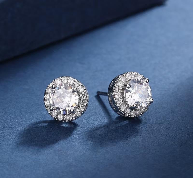 925 Sterling Silver Halo Stud Earrings Round Cubic Zirconia Women Jewellery Gift