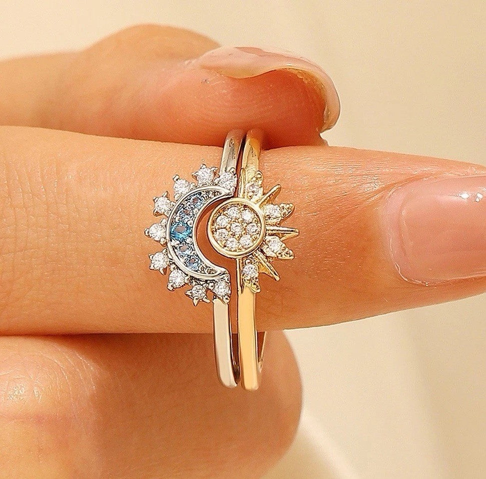 Sun Moon Set Women Gold Silver Ring Adjustable Celestial Women Jewellery Gift UK