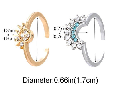 Sun Moon Set Women Gold Silver Ring Adjustable Celestial Women Jewellery Gift UK