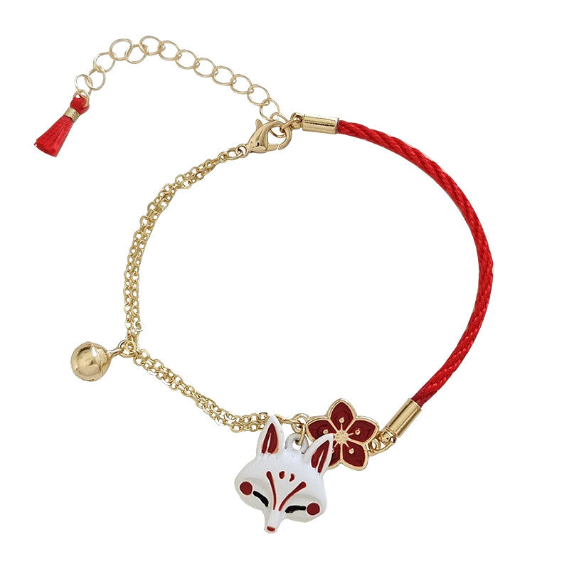925 Sterling Silver Fox Mask Bracelet - Red Sakura Charm Women Jewellery Gift UK