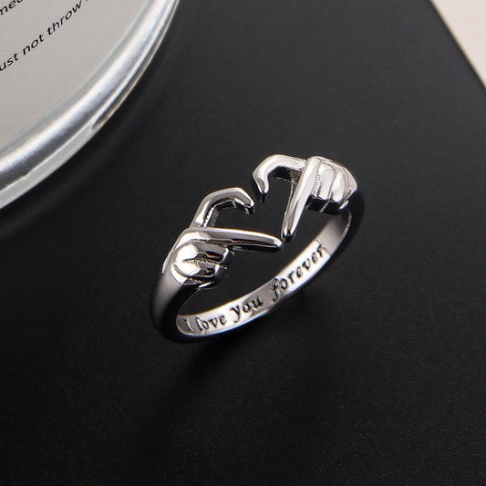 Love Hug Ring Band 925 Sterling Silver Open Finger Adjustable Women Jewelry Gift