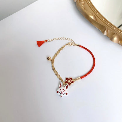 925 Sterling Silver Fox Mask Bracelet - Red Sakura Charm Women Jewellery Gift UK