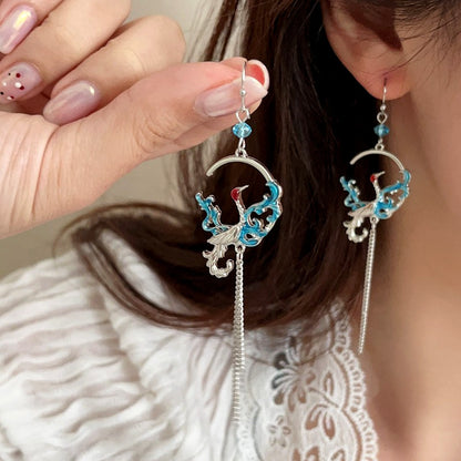 925 Sterling Silver Oriental Phoenix Drop Earrings for Women