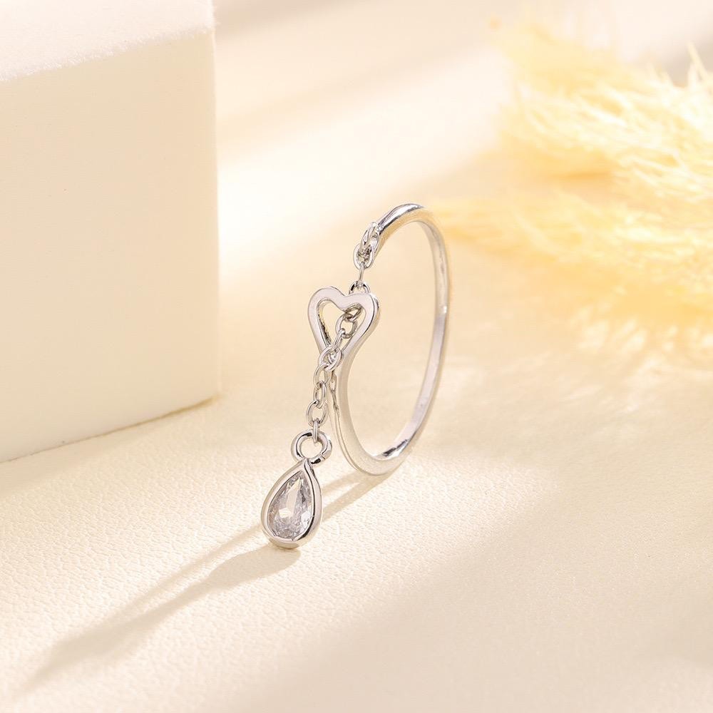 925 Sterling Silver Heart Ring with Teardrop Crystal Women Jewellery Gift UK