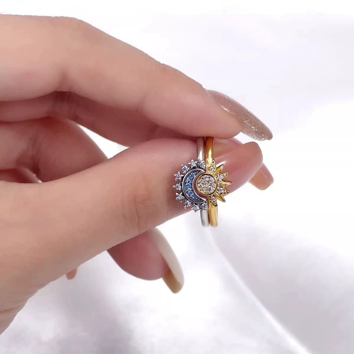 Sun Moon Set Women Gold Silver Ring Adjustable Celestial Women Jewellery Gift UK