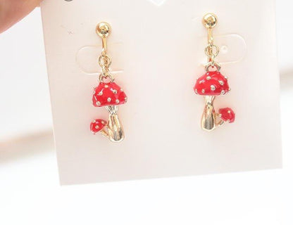 925 Sterling Silver Cute Red Mushroom Clip On Earrings for Women- Kawaii Toadstool Jewellery