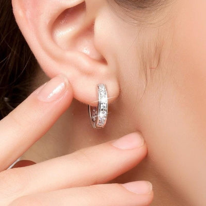 925 Sterling Silver Huggie Hoop Clip Stone Earrings Womens Girls Jewellery Gift
