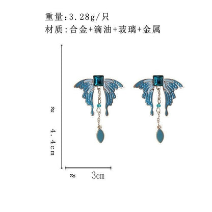 925 Sterling Silver - Blue Butterfly Wing Dangle Earrings Women Gift