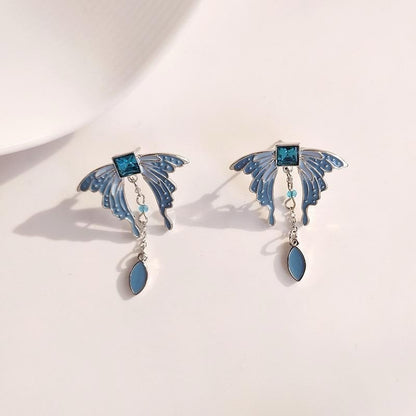 925 Sterling Silver - Blue Butterfly Wing Dangle Earrings Women Gift