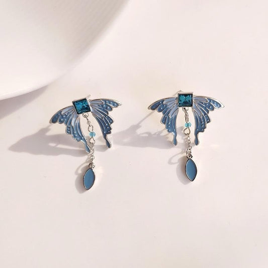 925 Sterling Silver - Blue Butterfly Wing Dangle Earrings Women Gift