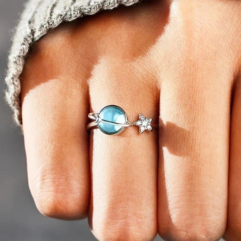 To My Daughter Fidget Ring Anxiety Ring for Girls Blue Star Moon Moonstone Ring