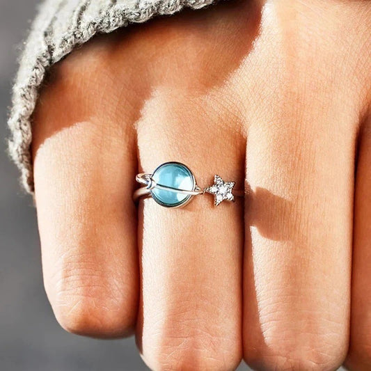 To My Daughter Fidget Ring Anxiety Ring for Girls Blue Star Moon Moonstone Ring