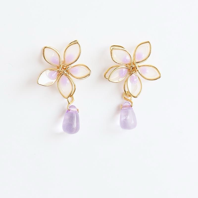 925 Sterling Silver Purple Flower Drop Earrings Gold Women Jewellery