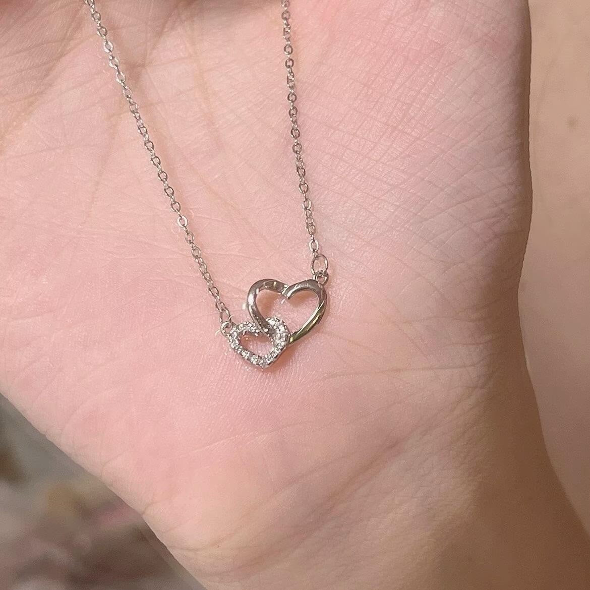 925 Sterling Silver Double Heart Necklace Women Jewellery Gift UK