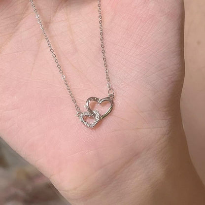 925 Sterling Silver Double Heart Necklace Women Jewellery Gift UK