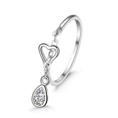925 Sterling Silver Heart Ring with Teardrop Crystal Women Jewellery Gift UK