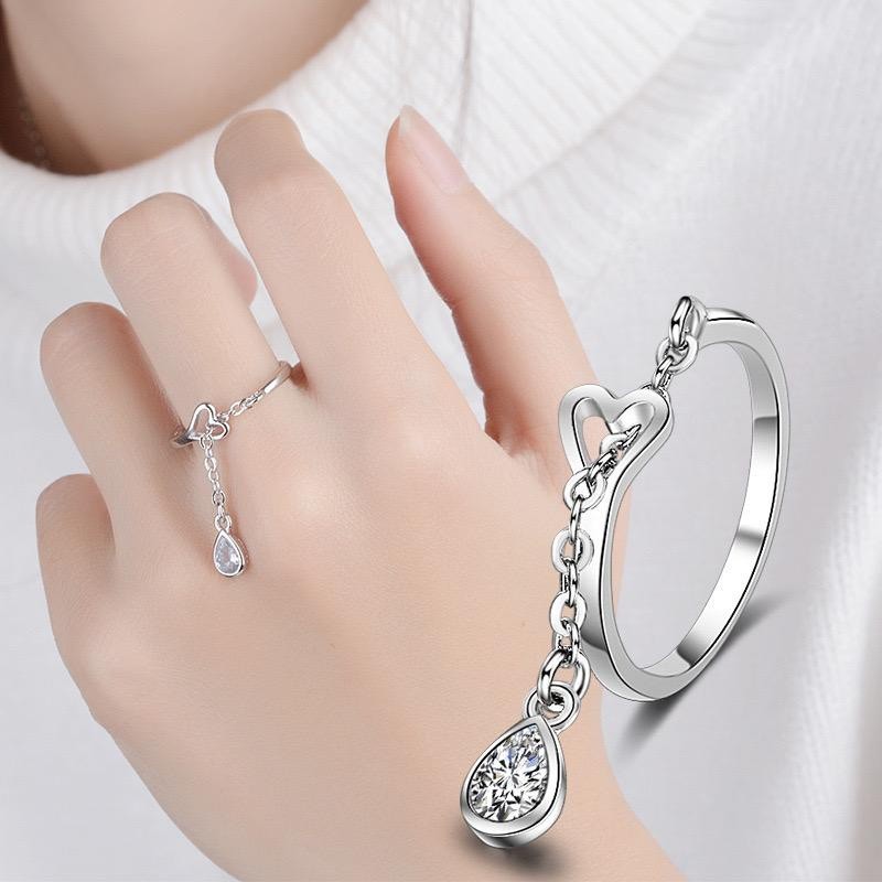 925 Sterling Silver Heart Ring with Teardrop Crystal Women Jewellery Gift UK