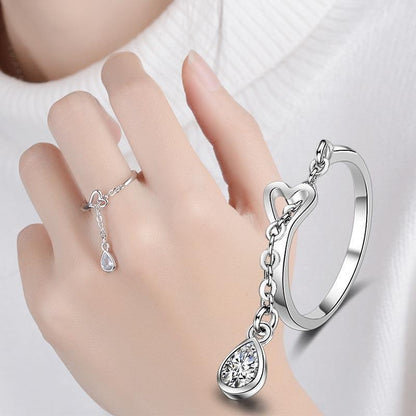 925 Sterling Silver Heart Ring with Teardrop Crystal Women Jewellery Gift UK