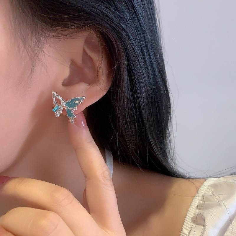 925 Sterling Silver Blue Butterfly Stud Earrings Women Gift Jewellery