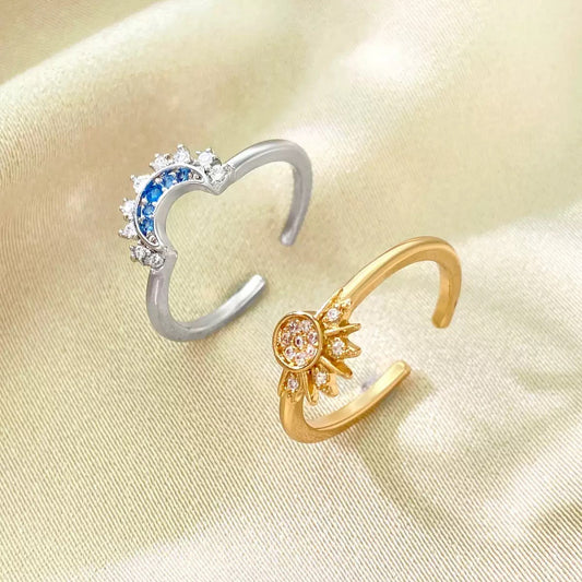 Sun Moon Set Women Gold Silver Ring Adjustable Celestial Women Jewellery Gift UK
