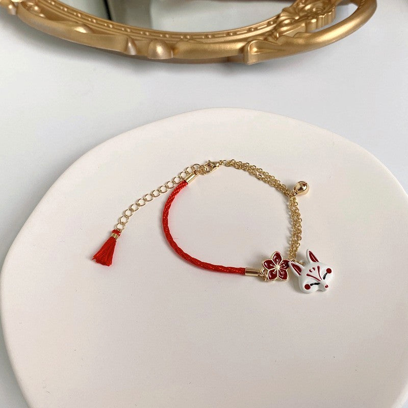 925 Sterling Silver Fox Mask Bracelet - Red Sakura Charm Women Jewellery Gift UK