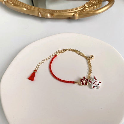 925 Sterling Silver Fox Mask Bracelet - Red Sakura Charm Women Jewellery Gift UK
