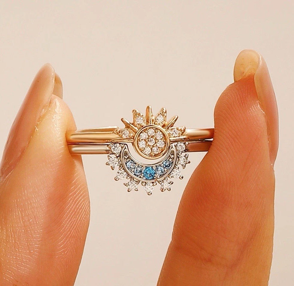 Sun Moon Set Women Gold Silver Ring Adjustable Celestial Women Jewellery Gift UK