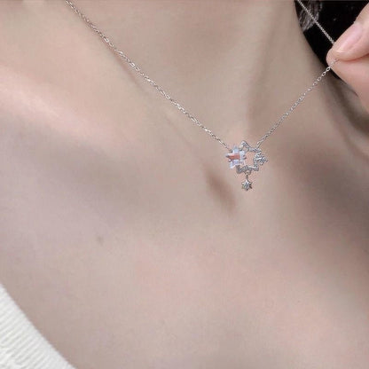 925 Sterling Silver Crystal Star Pendant Necklace Women Sparkle Chain Jewellery
